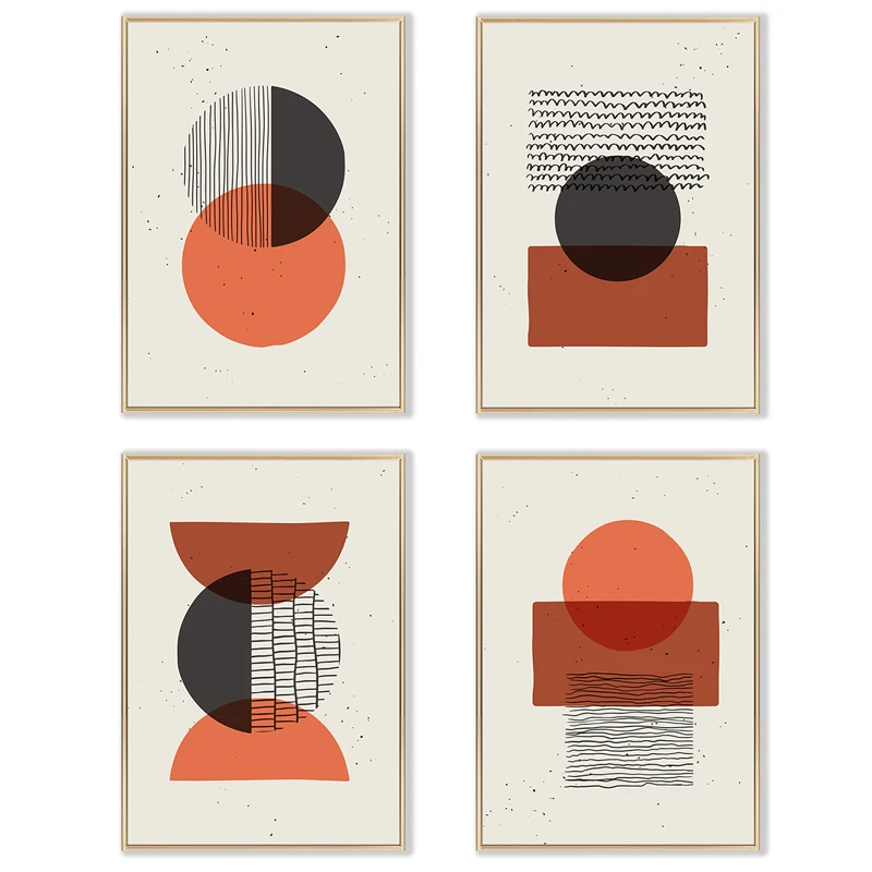 

Modern Abstract Geometric Wave Lines Canvas Painting Orange Black Posters Print Wall Art Pictures for Living Room Bedroom Decor