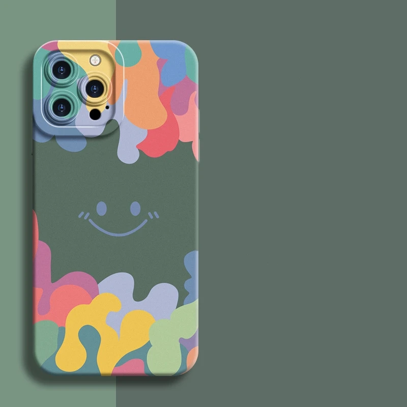 Фото Цветной жидкий силиконовый чехол для телефона Skin Touch Feel Simile Design для iPhone 17Air 16, 15, 14, 13, 12, 11 Plus Pro Max, мягкий ТПУ №1