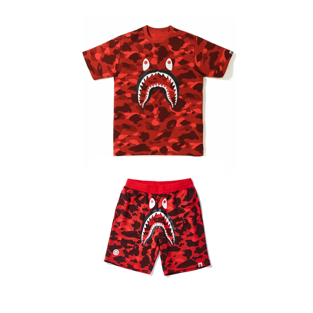 Digital Printing Breathable Beach Shorts Short Sleeve Men's Summer Fashion Set 2023 New Anime Shark 3D Cartoon Beach Party Style