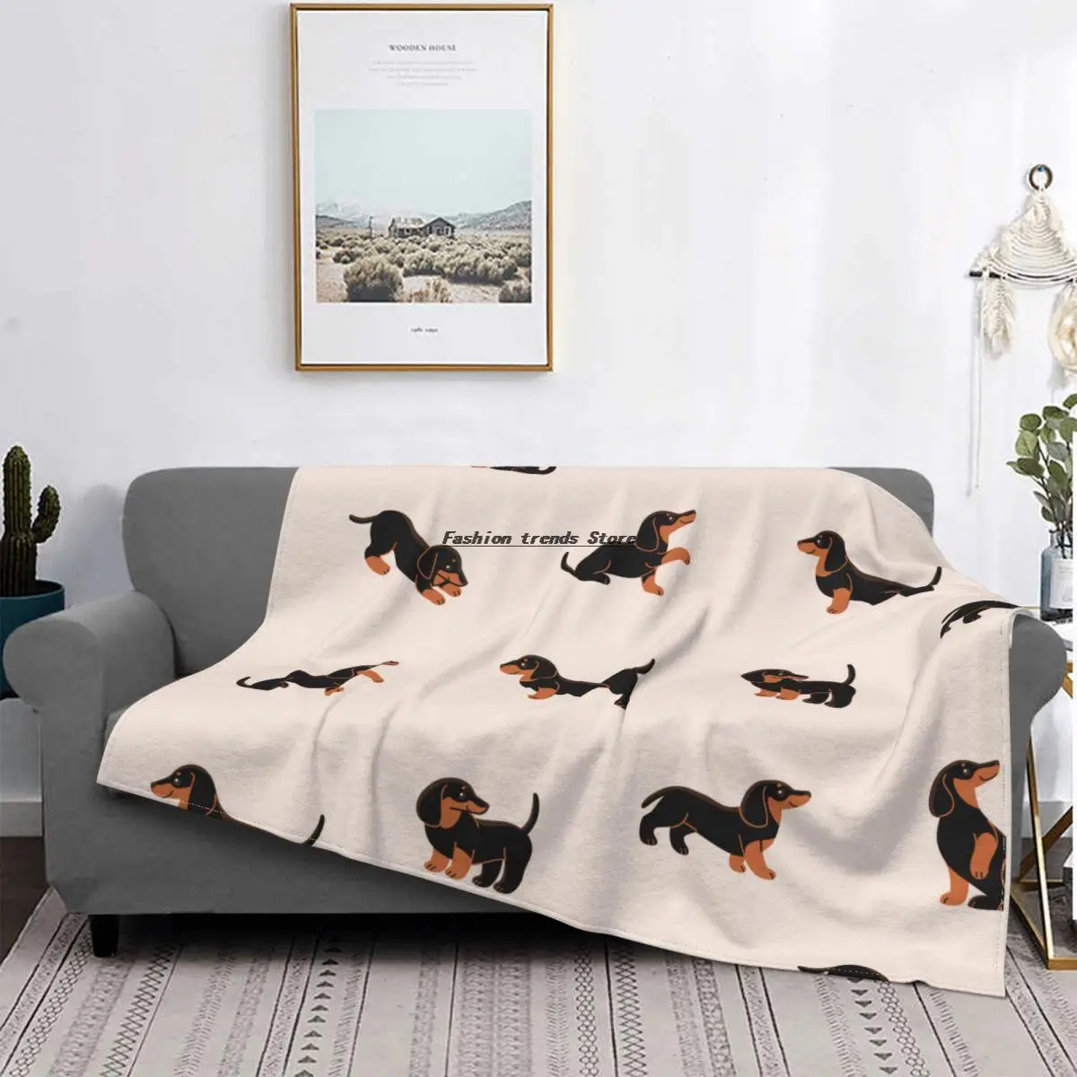 

Cartoon Happy Dachshund Blankets Velvet Dog Lover Super Soft Throw Blankets for Car Sofa Couch Bed Rug