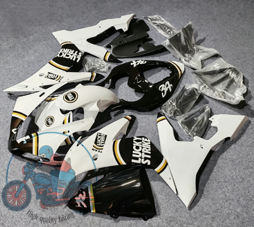 Фото Высококачественный новый комплект обтекателей из ABS-пластика для YAMAHA R1 2004 2005 2006 (04 05 06), набор обвесов, индивидуальный дизайн, белый с черным. №1