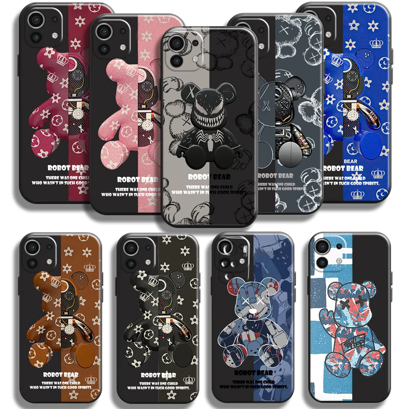 

Luxury Fashion Bear For Xiaomi Mi 11 Mi 11 Lite 5G Phone Case Coque Liquid Silicon Carcasa Soft Black TPU