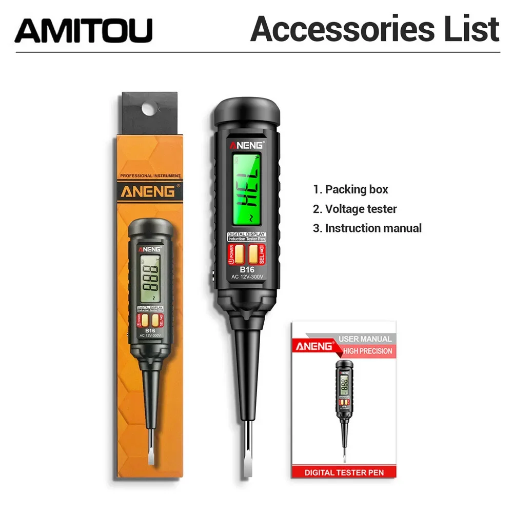 

ANENG B16 интеллектуальная цифровая измерительная ручка с интеллектуальным датчиком, профессиональное измерение, бесконтактный измеритель напряжения 12 В-300 В, тестер, инструменты