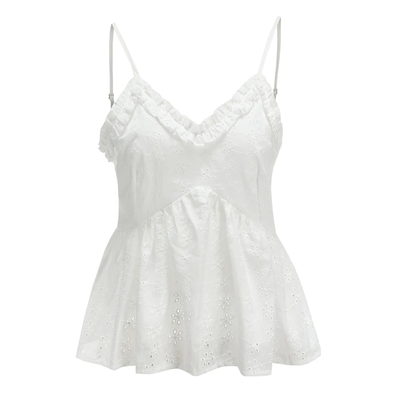 Женская хлопковая блузка с V-образным вырезом и оборками | одежда