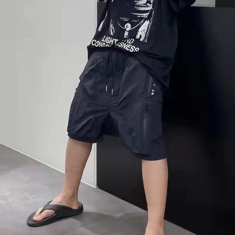 

Harajuku Zipper Pockets Drawstring Vibe Style Summer Shorts Mens High Street Retro Oversized Loose Casual Five Point Pants