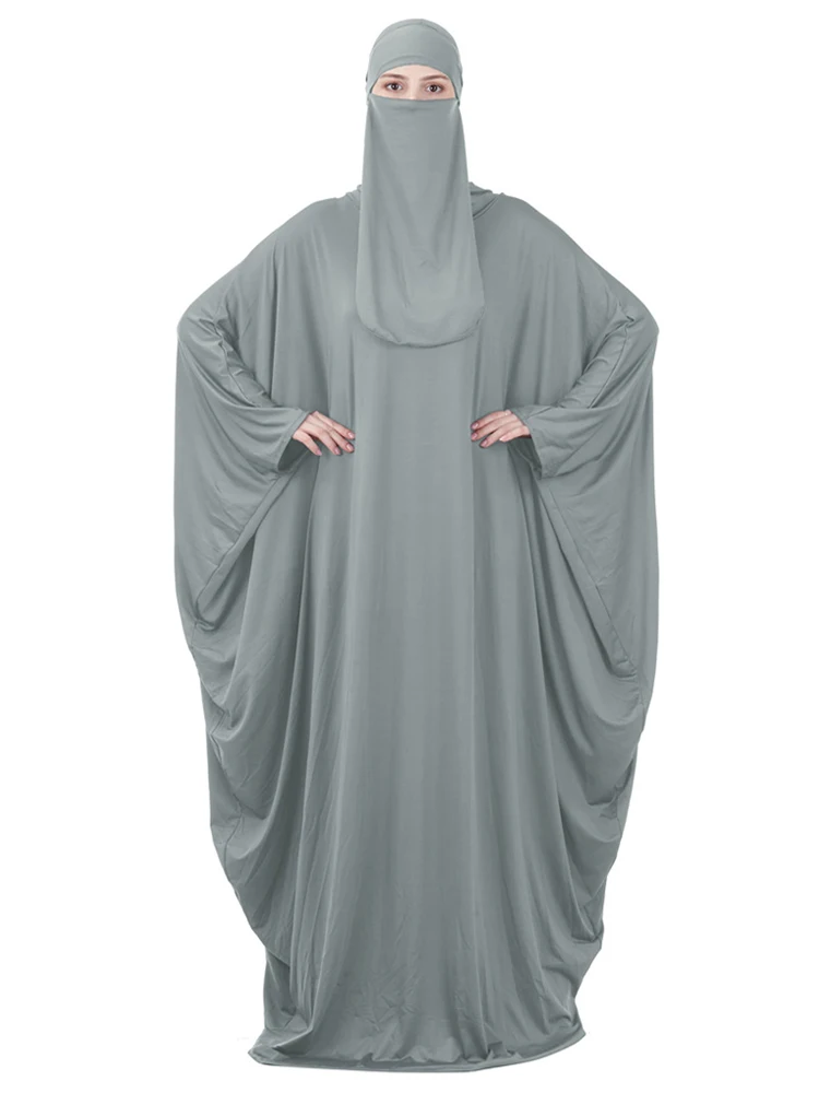 Muslim Women Jilbab One-piece Prayer Dress Hooded Abaya Islamic Clothing Dubai Saudi Black Robe Turkish Modesty Burqa