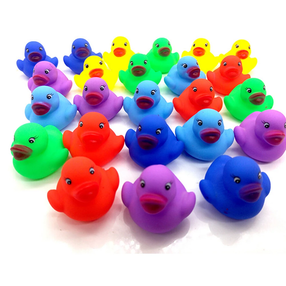 24pcs/lot Kawaii Mini Colorful Rubber Float Squeaky Sound Duck Bath Toy Baby Bathroom Water Pool Funny Toys for Girls Boys Gifts