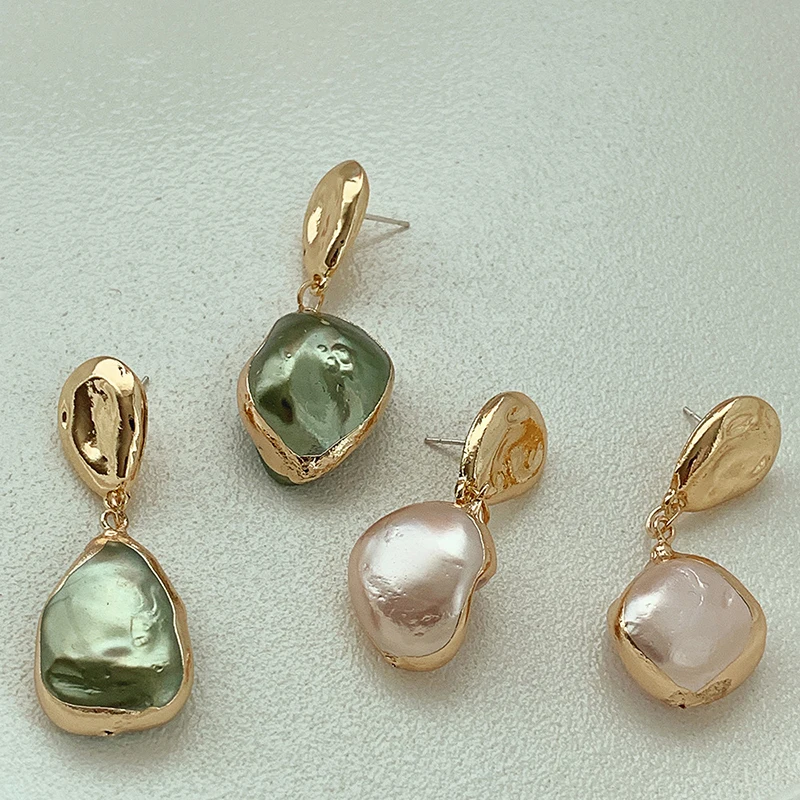 

2021 NEW Korean Fashion Metal Baroque irregular Shaped Pearl Drop Earrings 925 Silver Needle Earrings for Women Jewelry