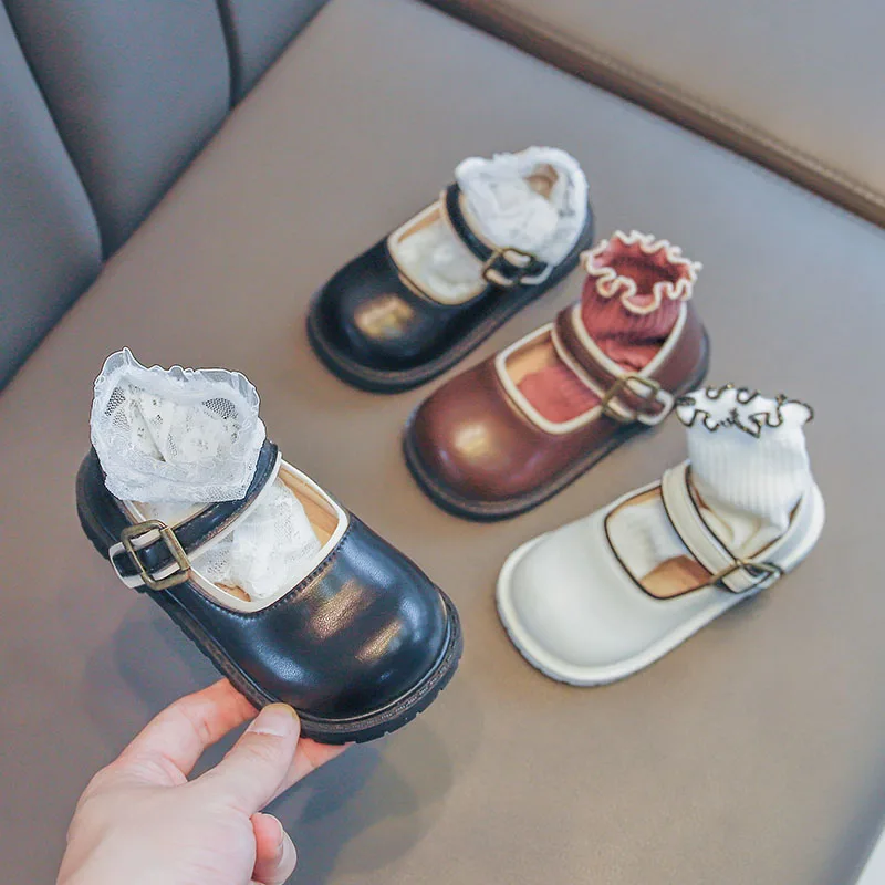 

Kids Mary Janes Shoes Children Leather Shoes White Girls Princess Shoes Black Boys Casual Shoes