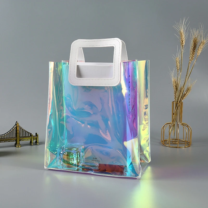 

Laser Transparent PVC Tote Bag Candy Chocolate Wrapping Bag Wedding Gift Bag Jelly Color Party Gift Bag Caixa Mistierosa