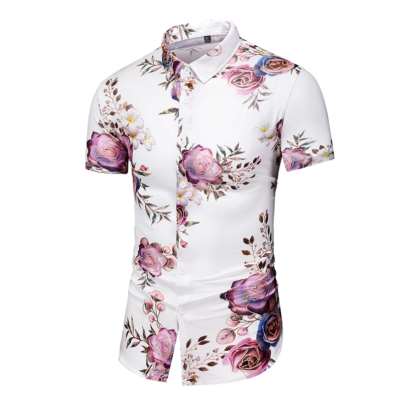 

2022 Fashion Mens Fashion Short Sleeve Hawaiian Shirt Tops Floral Printed Blouse Summer Male Casual Oversized Beach Shirts M-7XL