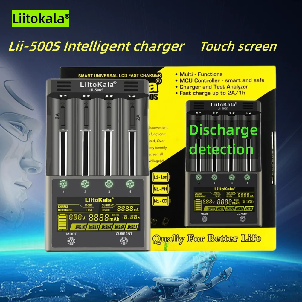 

LiitoKala lii-500S lii-M4S LCD 3.7V 1.2V 18650 26650 21700 Battery Charger with screen ,Test the battery capacity Touch control