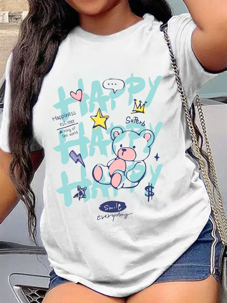 

Happy Smile Everyday Print Women T-Shirt Cotton Style Trend Summer Short Sleeve Funny Graphic Tees Casual Ladies Oversized Tops
