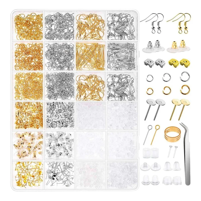 

2480Pcs Earring Making Kit With Earring Hooks Findings, Earring Backs Posts, Jump Rings For Jewelry Making Supplies