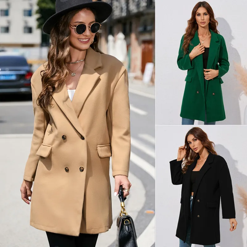 

Autumn and Winter 2022 Women's lapel fashion coat, solid wool coat, medium length