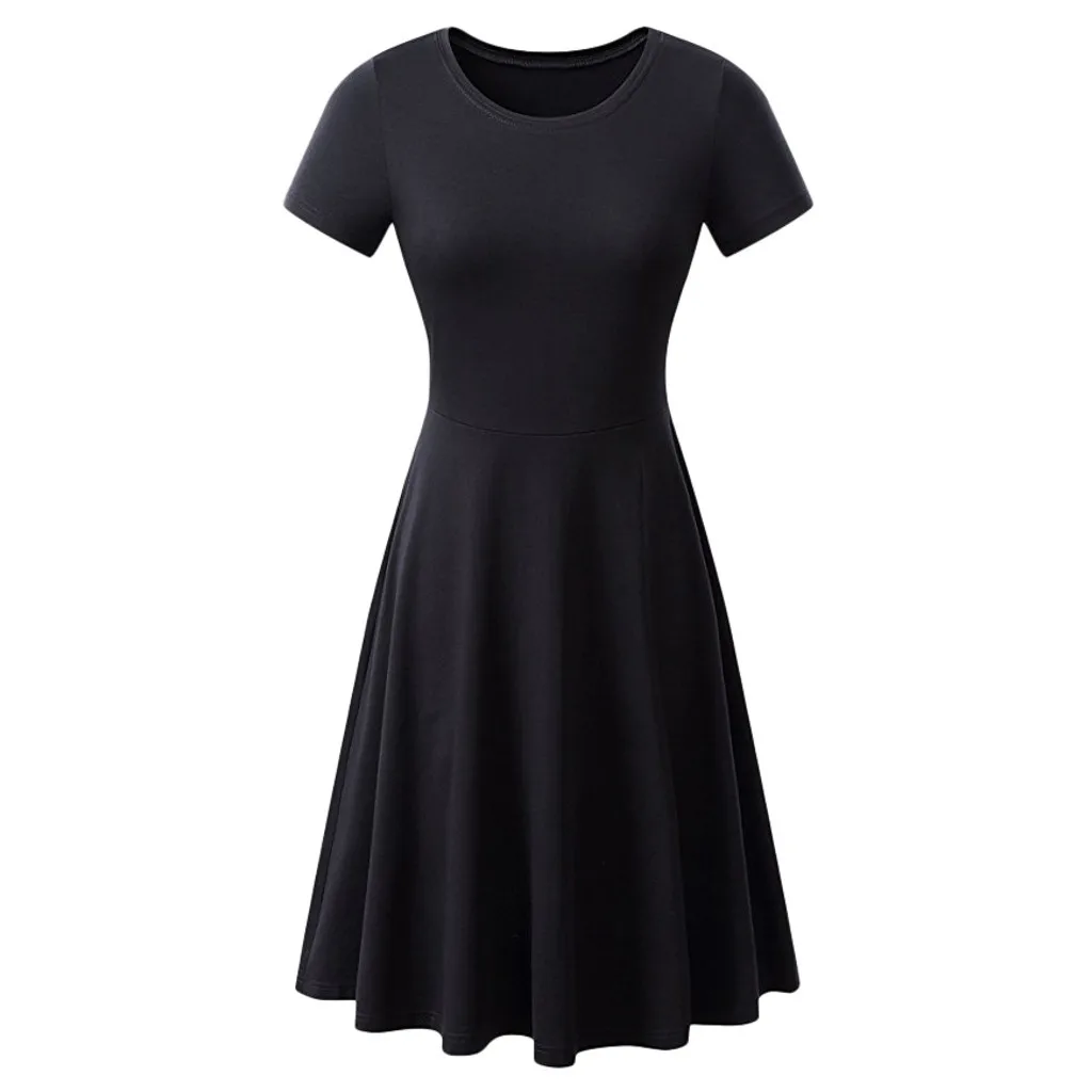 

Women Ladies Short Sleeve Round Neck Solid Summer Casual Flared Womens Maxi Floral Dress with Pockets Women Casual Chiffon Dress