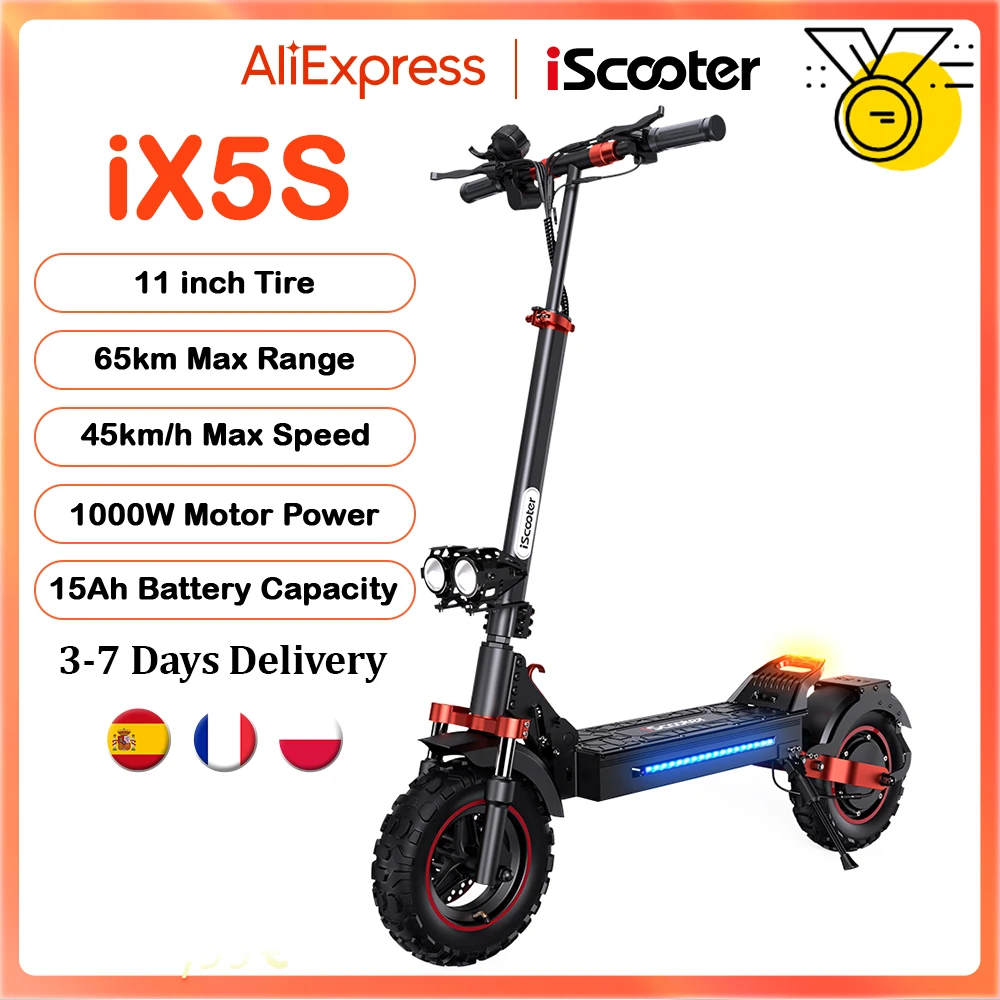 Patinete eléctrico iScooter iX5s 15 Ah 1000 W, neumático off‑road, 65 km
