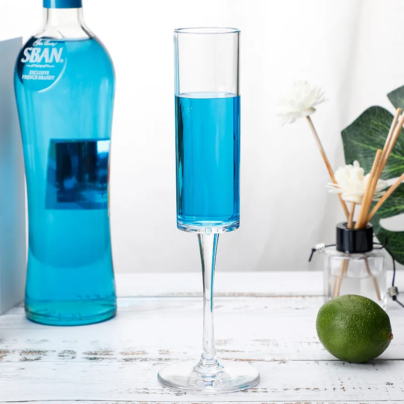 

Acrylic Champagne Glass Creative High Footed PC Cup Household Plastic Black Transparent Anti Fall Bar Cocktail Glass Gift
