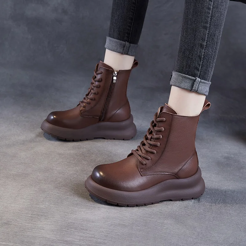 DRKANOL качественные женские ботинки из натуральной кожи 2024 ботильоны на платформе