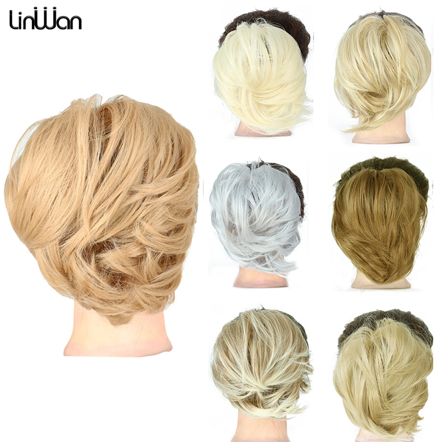 

Synthetic Curly Donut Chignon With Elastic Band Scrunchies Messy Hair Bun Updo Hairpieces Extensions for Women Linwan