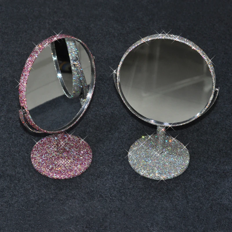 Sparkling Diamond Mirror Creative Diamond Inlaid Makeup Mirror Rotatable Girl Bling Room Table Makeup Decorative Round Mirror