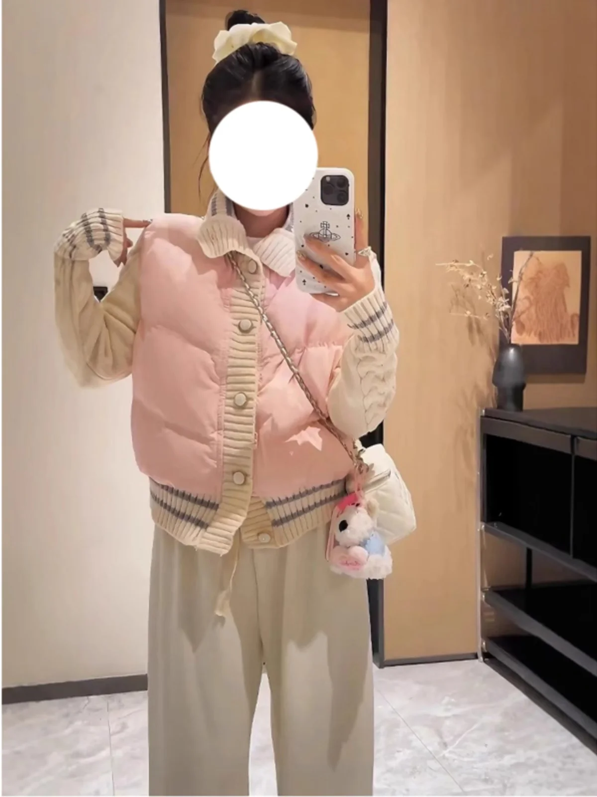 2024 зимняя изящная розовая лоскутная вязаная куртка на хлопковой подкладке