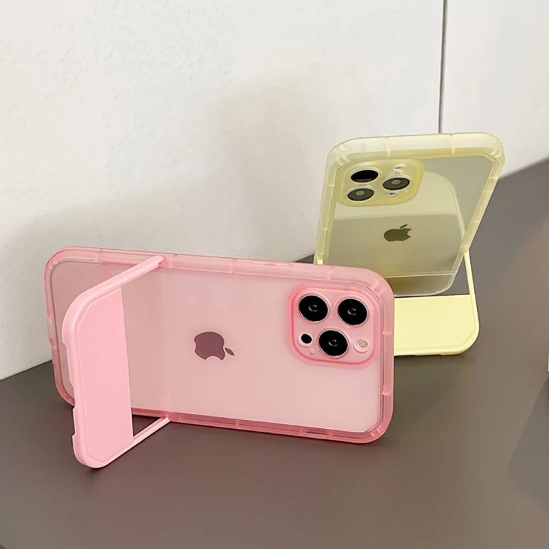 

Cute Color Stand Holder Bracket Transparent Silicone Case For iPhone 12 11 13 Pro Max X XR XS Soft Clear Shockproof Cover