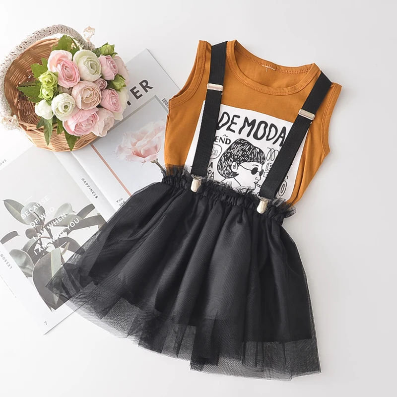 

Комплект для девочек, детская одежда, летняя одежда для маленьких девочек, футболка, юбка, комплект из 2 предметов, костюм, детская одежда для...