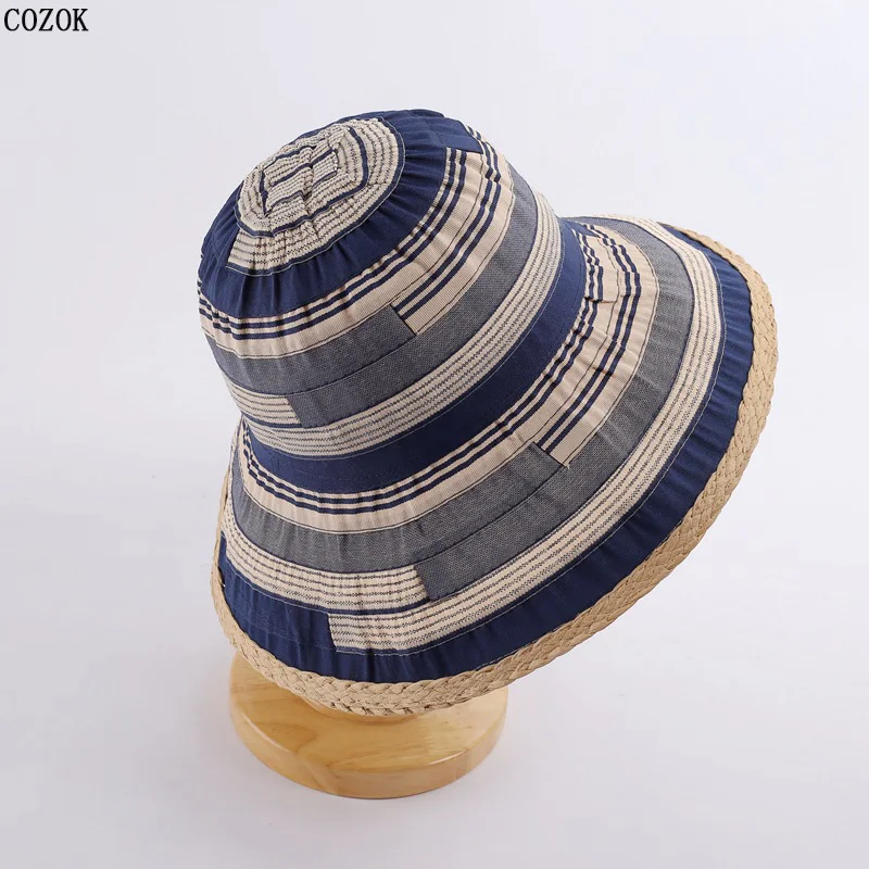 

New Women's Four-Color Stitching Bucket Hat Summer Sun Protection Cap Foldable And Easy To Carry Outdoors Fashion Beach Kapelusz