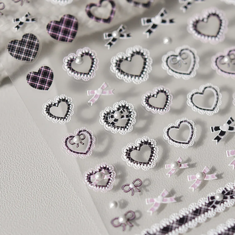 Милые Черные и розовые сетчатые кружевные 3D Самоклеящиеся наклейки для дизайна