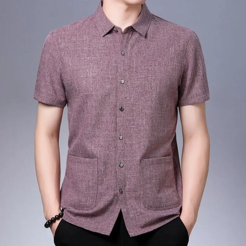 

Мужская льняная дышащая рубашка с короткими рукавами, Повседневная рубашка с отложным воротником в китайском стиле, лето 2023
