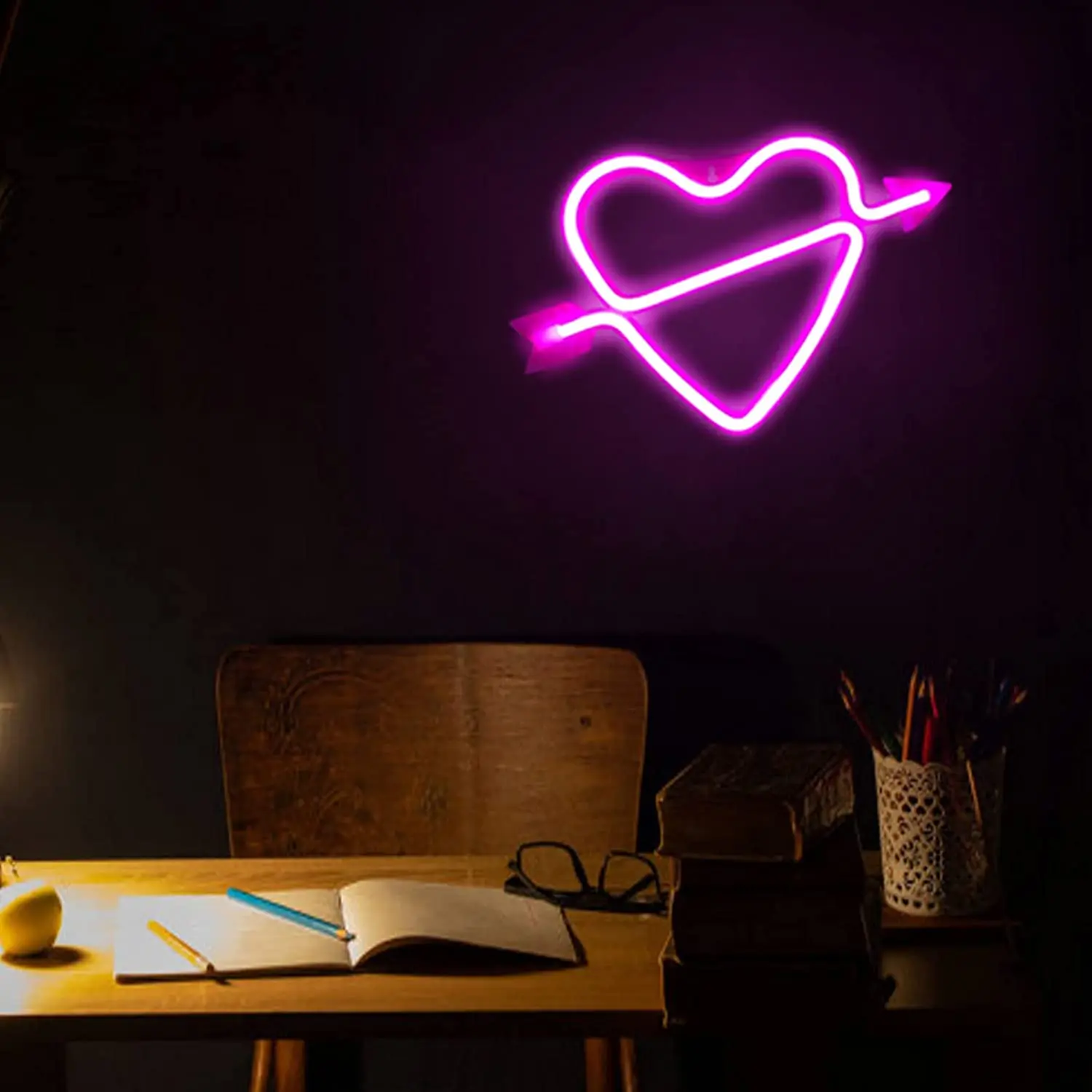 

Heart Neon Signs for Wall Decor,USB Charging/Battery Operated,Heart Arrow LED Bedroom Wall Lights, for Wedding,Valentine's Day