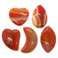 5pcs natural stone agate orange drop shaped white striped agate pendant for diy charm necklace jewelry making supplies