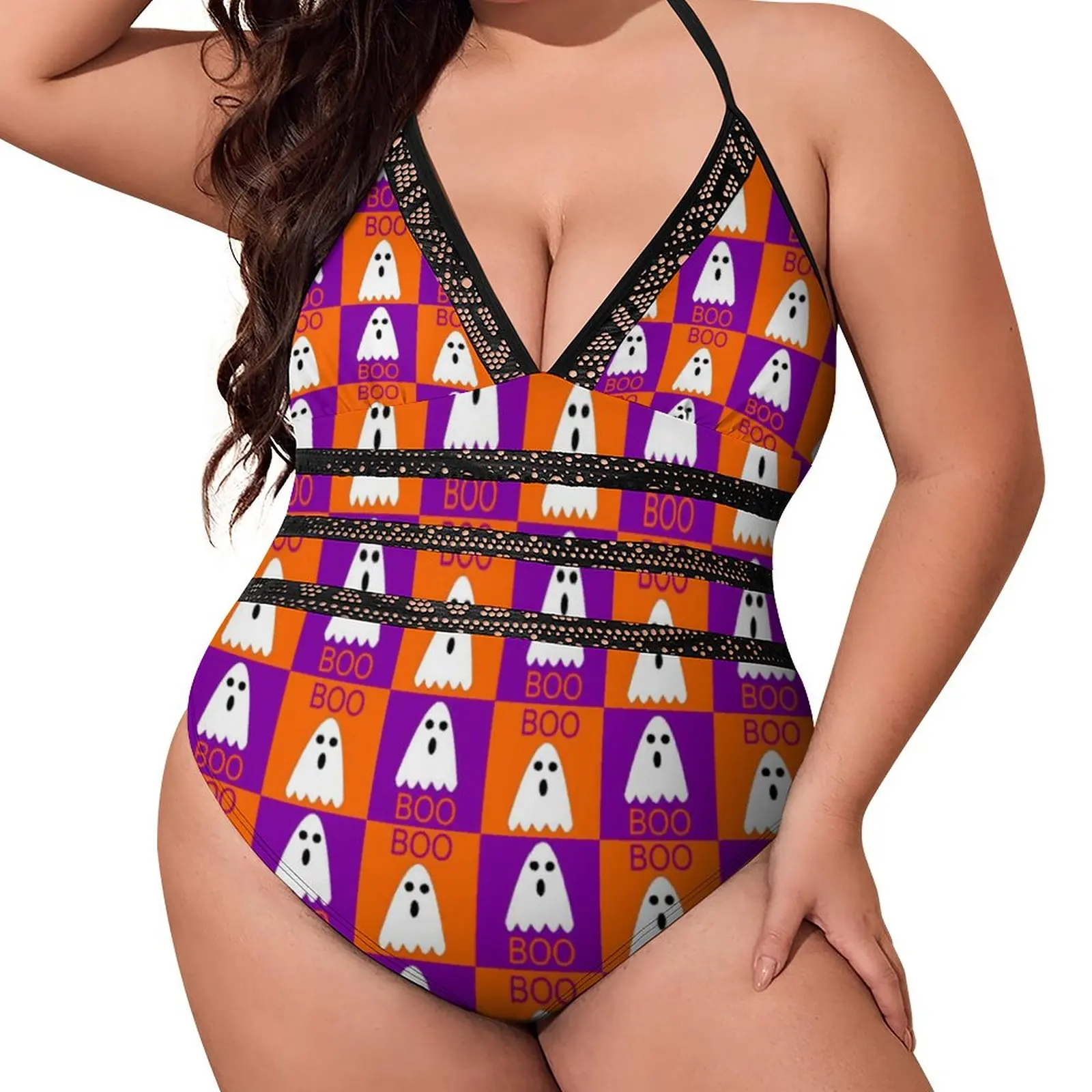 

Spooky Ghost Swimsuit Halloween Boo Print Simple Swimwear One Piece Bodysuit Push Up Sexy Sling Beach Outfits Birthday Gift