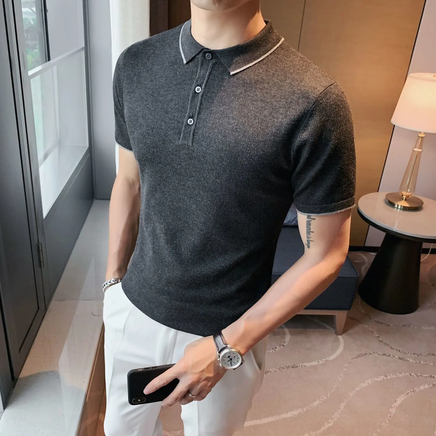 

Рубашка E05 мужская с отложным воротником, хлопковая блуза из вискозы, сорочка оверсайз с короткими рукавами, однотонная, свободного покроя, ...