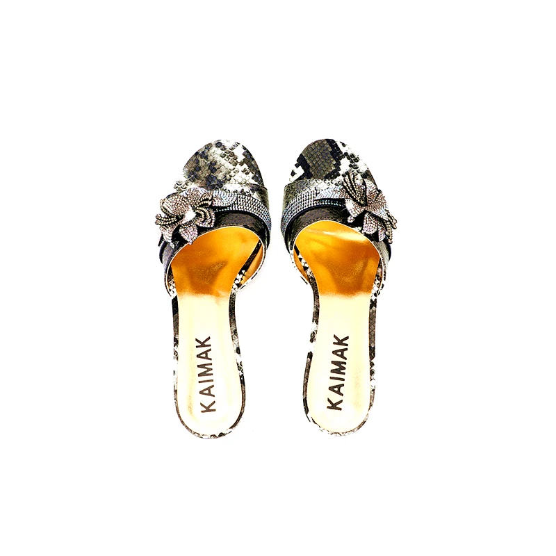 Women Summer Italian Design Imitation Snake Fashion High Heel Slippers for Wedding Party Travel Size 38 to 43 Can Be Wholesale