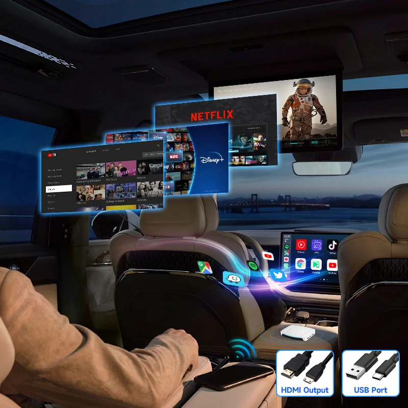 Фото Новый комплект NewCarlink Kit Tbox UHD SM6225 TV AI Box: автомобильный беспроводной HDMI-адаптер CarPlay для Netflix, Wukong, IPTV №4