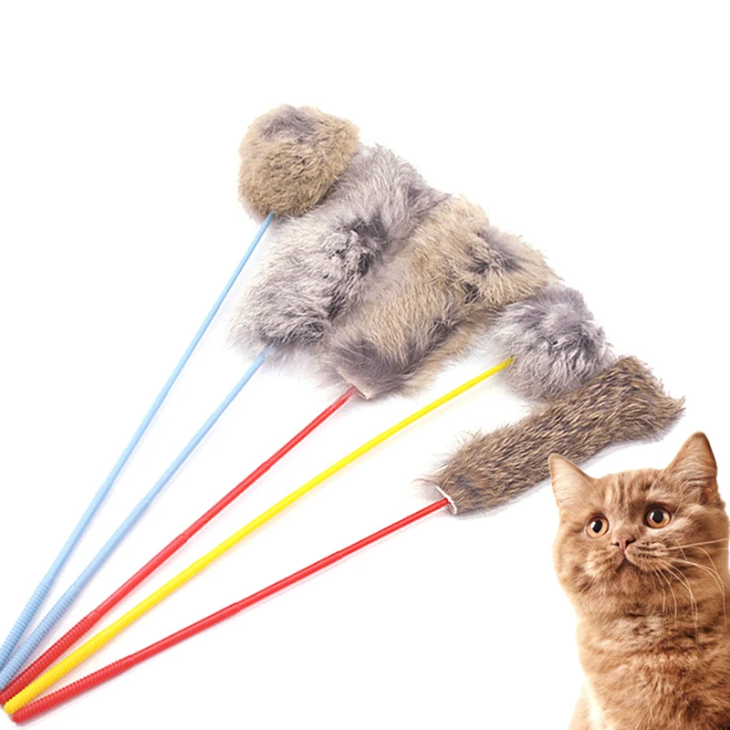 

1PC Pet Cat Hairs Teaser Artificial Hairs Pet Cat Toy Fake Hair Fault Fur Teaser Wand Toy Teasers For Cat Play Fun Stick
