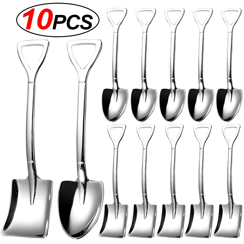 

10/2Pcs Stainless Steel Shovel Spoon Gold Silver Coffee Spoons Ice Cream Dessert Scoops Teaspoon Kitchen Tableware Cutlery Set