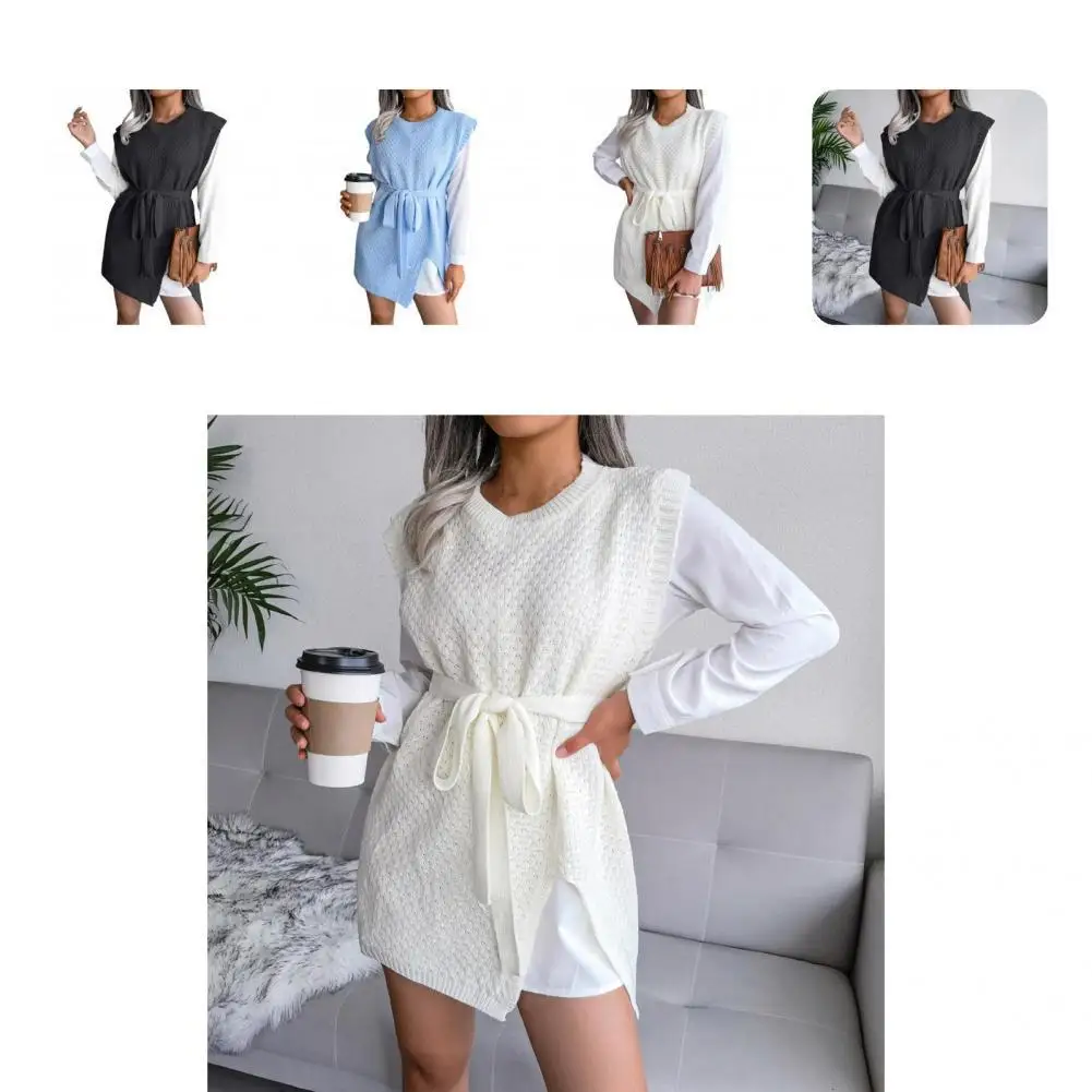 

Women Vest Casual Female Solid Color Lace-up Slit Sweater Vest for Dating Women Dress Vest Dress