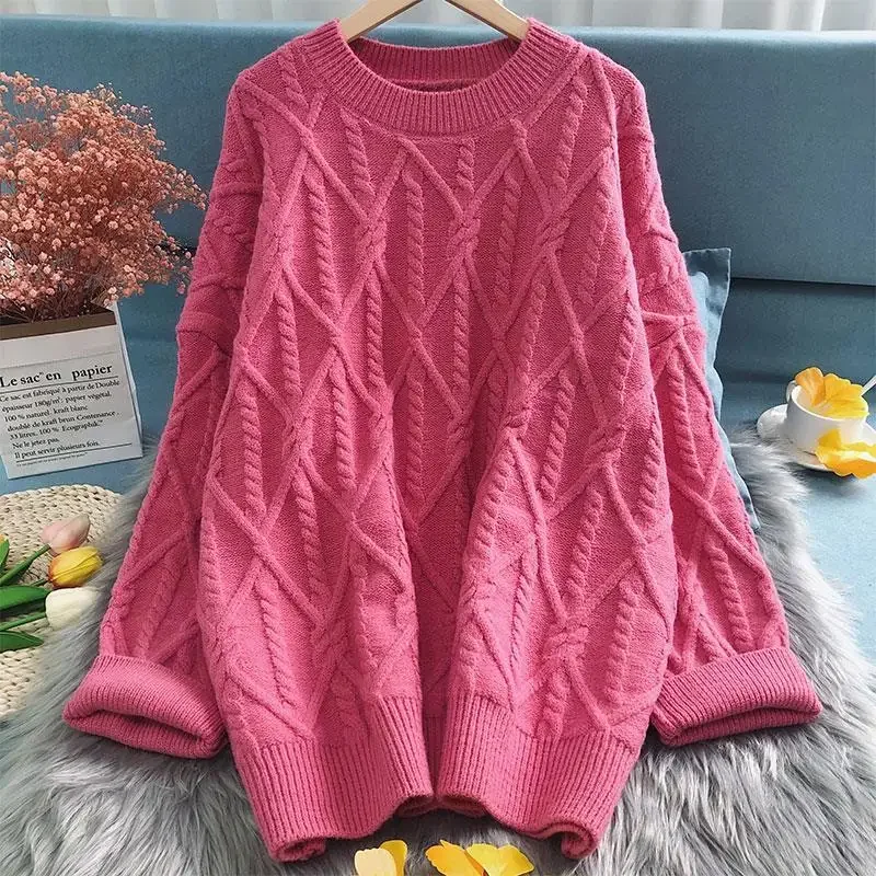 

Fashion Woman Blouses 2023 Knitted Thick O-Neck Long Sleeve Casual Preppy Style Loose Solid Color All-match Sweaters Jumpers