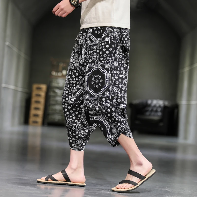 

2022 Men's Harem Pants Fashion Jogger Sweatpants Korean Man Loose Oversized Trousers Calf Length Streetwear Male Casual Pants