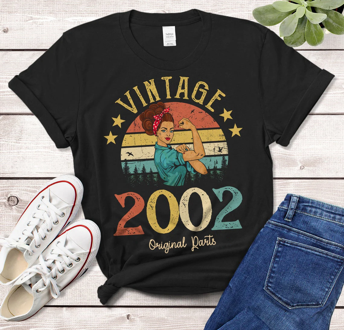 

Vintage 2102 Original Parts T-Shirt Rosie Women 21 Old 21st Birthday Gift Idea Girls Mom Wife Daughter Top Retro Tee Shirt