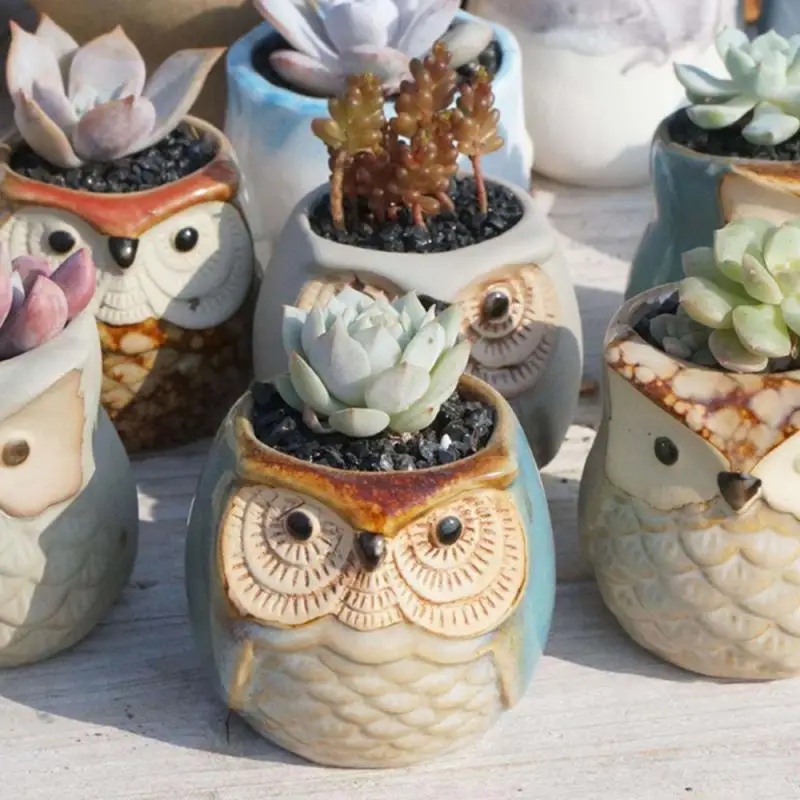 

Cute Garden Supplies Bonsai Mini Ceramics Flower Pot Small Flower Pot Flowerpot Pastoral Bonsai Owl Ceramics Decoration Vase