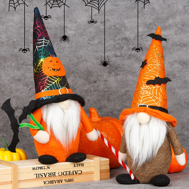 Halloween Rudolph Dwarf Dolls with Spider web designed pumpkin hat Fabric Autum decorative gifts Thanksgiving home school decor