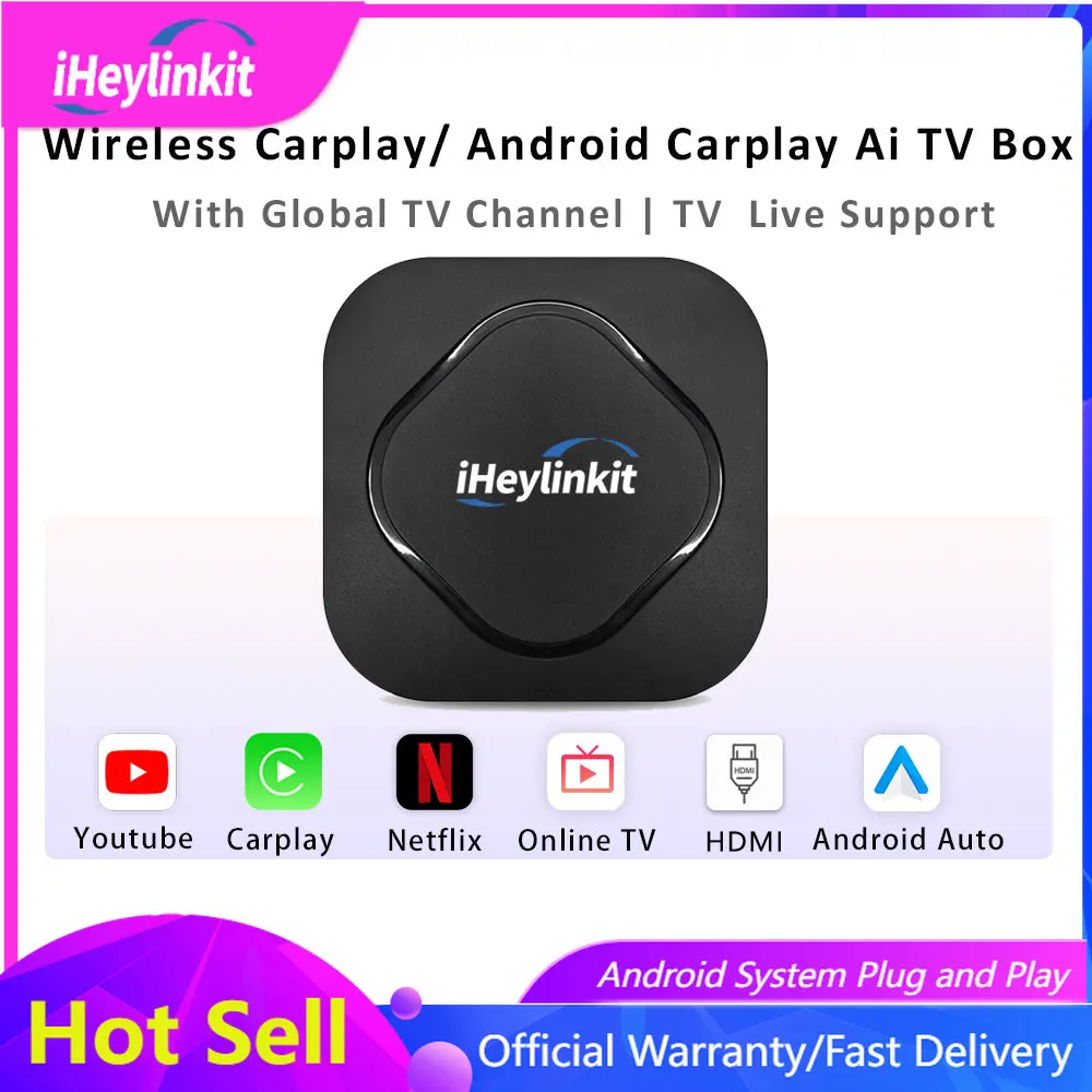 

iHeylinkit Mini Smart Link Ai Box Apple CarPlay Wireless Android Auto HDMI Netflix YouTube 4G LTE Phone GPS For Wired Car Play