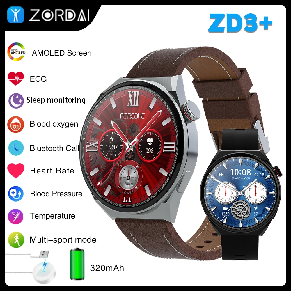 Смарт-часы Zordai ZD3 + для Huawei Watch GT4 Pro AMOLED экран пульсометр IP68 водостойкие Bluetooth