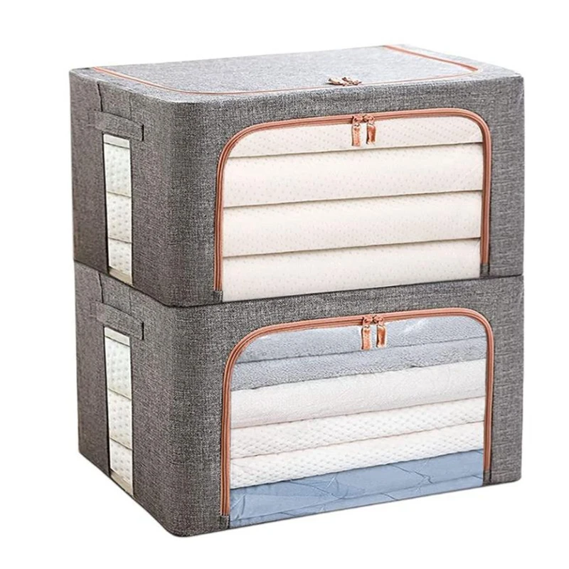 

2Pcs Clothes Storage Box,Foldable Storage Bags With Transparent Windows,Frame Storage Box For Bedding,Book,Etc