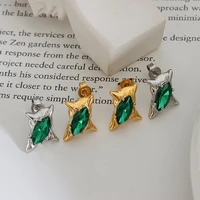2022 summer delicate stainless steel geometric green cubic zirconia stud earrings for women girls waterproof jewelry gift