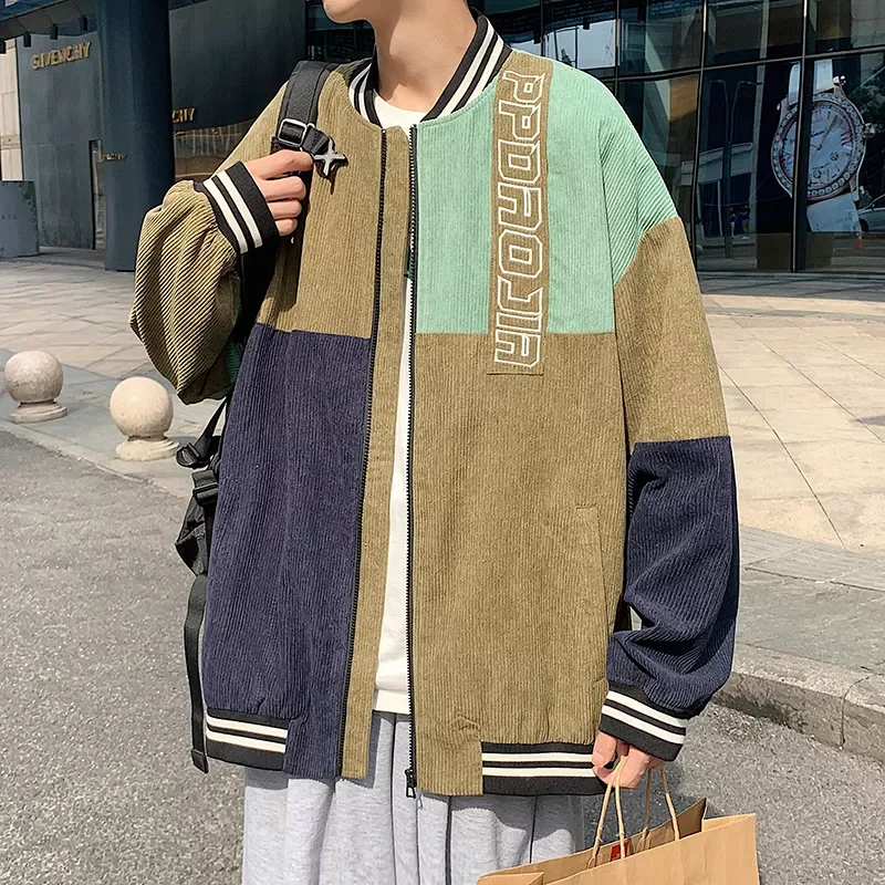 

Free shipping Size 5XL Casual Men's Baseball Corduroy Jacket Autumn Patchwork Embroidery Jackets Men Fashion Coats Outerwear